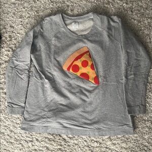 Monica + Andy Gray Sweatshirt with Pizza Graphic and Long Sleeves